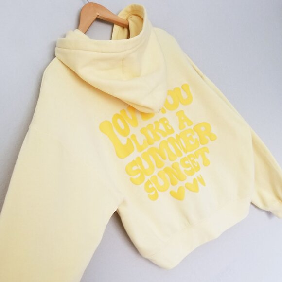 Reflex Love You Like A Summer Sunset Hoodie Sweatshirt L Butter Yellow Fleece - Picture 8 of 15